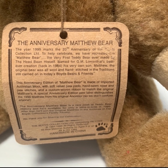 Boyds Bears: 20th Anniversary Matthew Bear: Still Has Tags - Picture 5 of 8